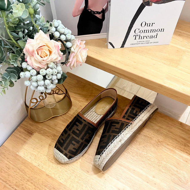 FENDI 26S ESPADRILLE LOAFERS IN DARK BROWN CANVAS STYLE 4