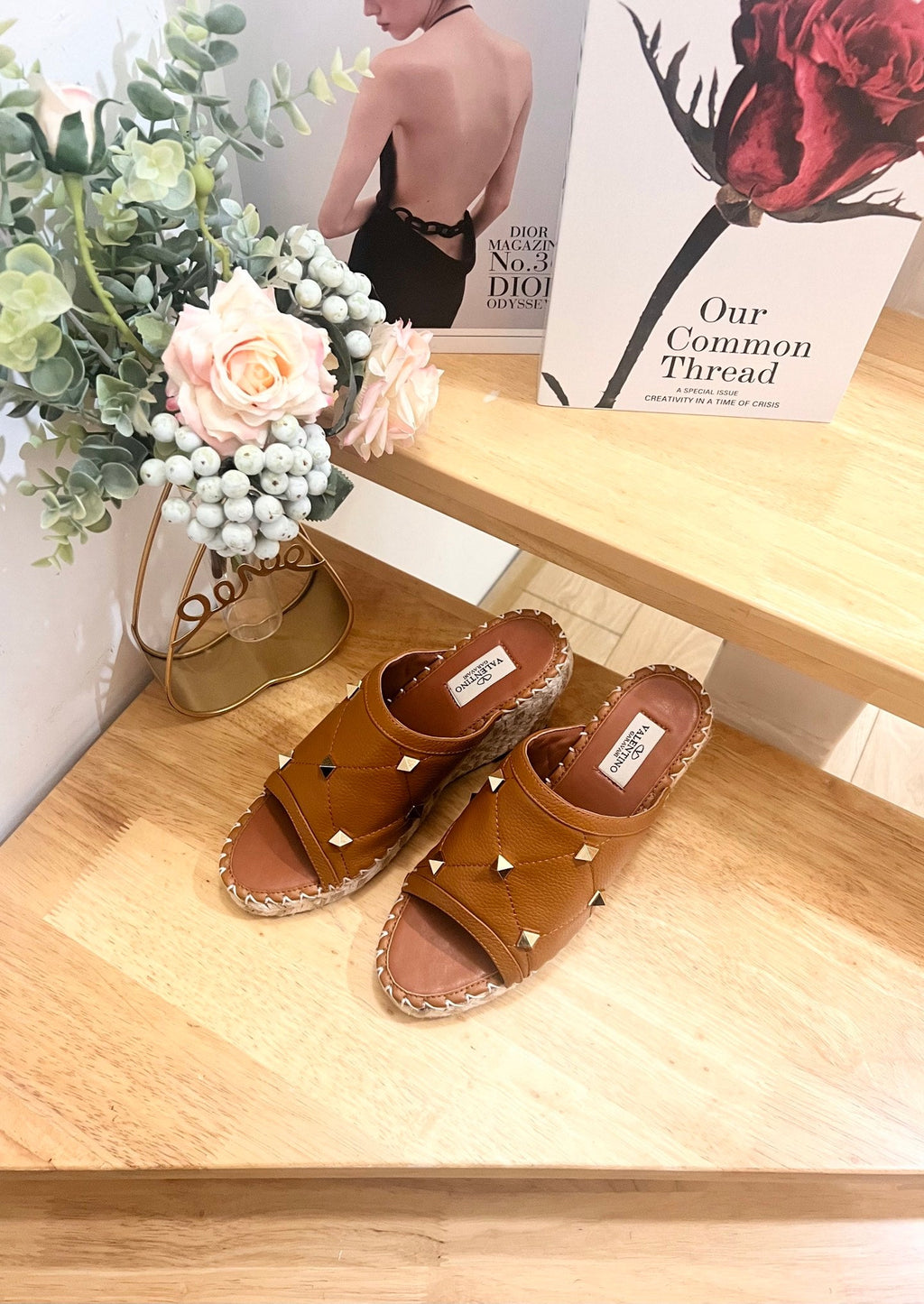 VALENTINO 26S WEDGE SANDALS IN BROWN CALFSKIN
