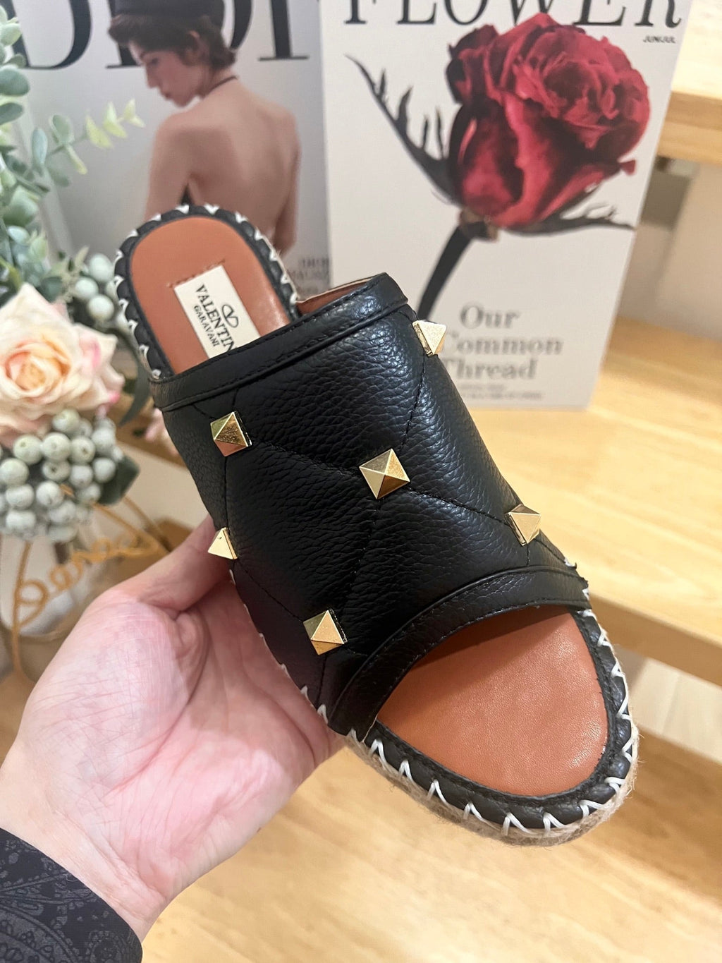 VALENTINO 26S WEDGE SANDALS IN BLACK CALFSKIN