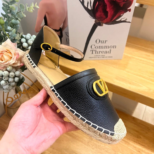 VALENTINO 26S ESPADRILLE SHOES IN BLACK CALFSKIN