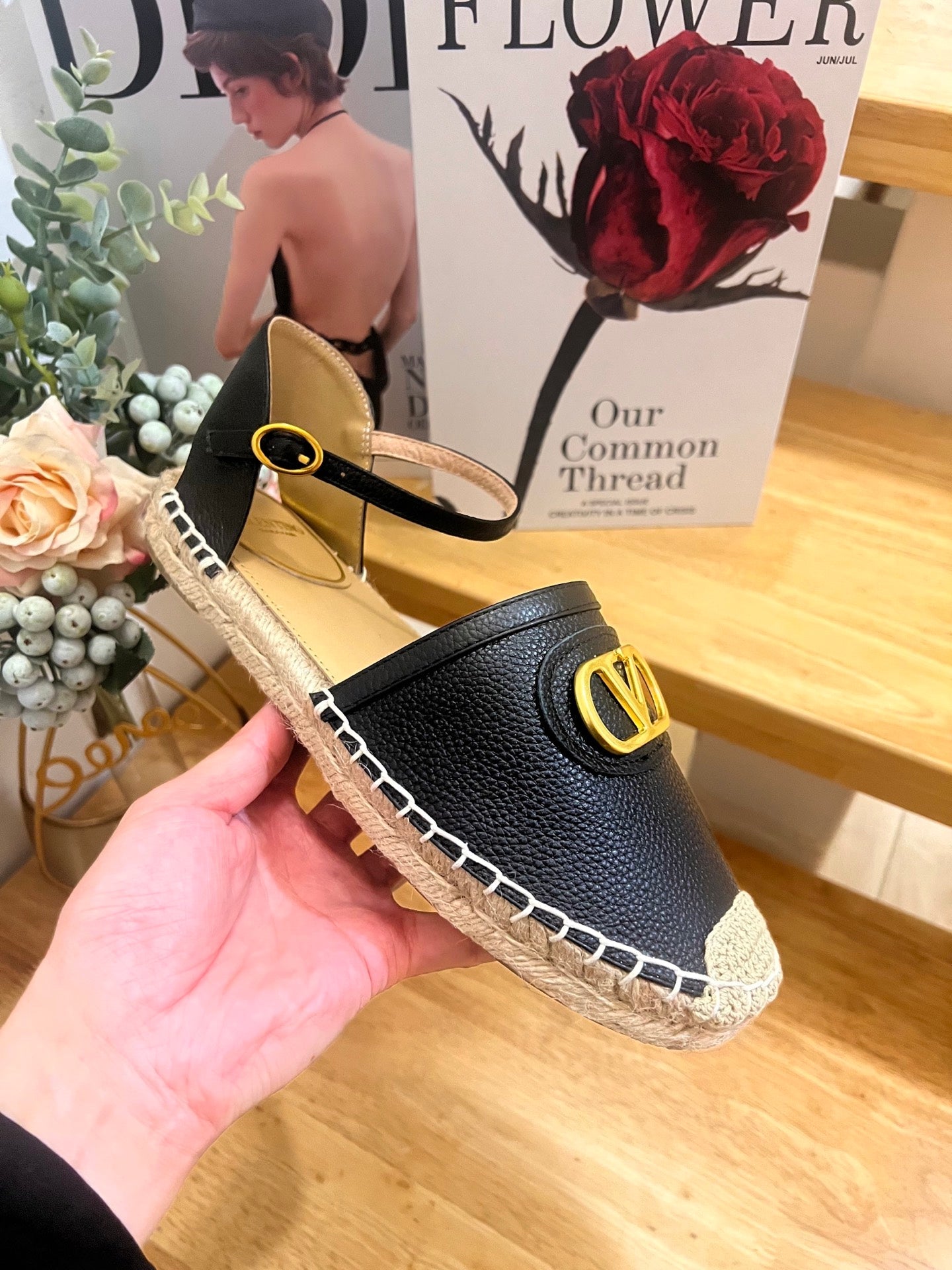 VALENTINO 26S ESPADRILLE SHOES IN BLACK CALFSKIN