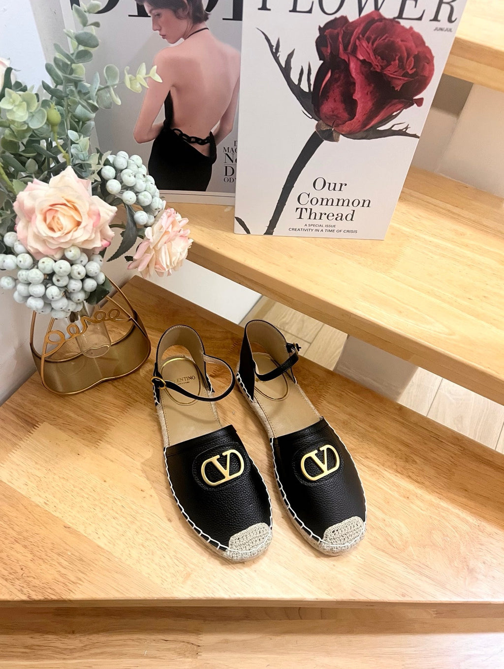 VALENTINO 26S ESPADRILLE SHOES IN BLACK CALFSKIN