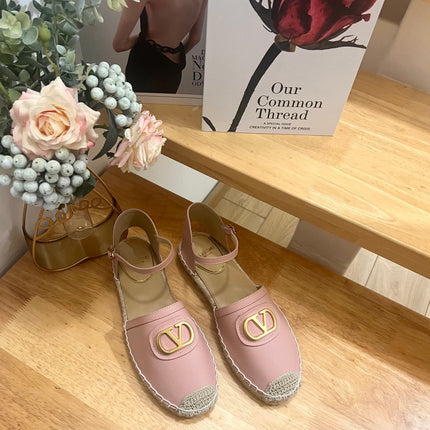 VALENTINO 26S ESPADRILLE SHOES IN LIGHT PINK CALFSKIN