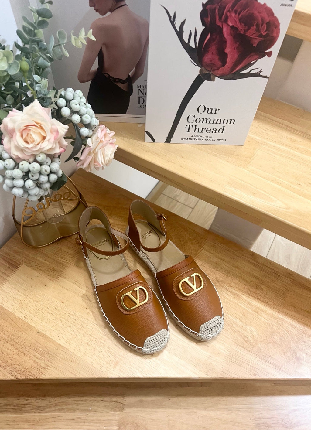 VALENTINO 26S ESPADRILLE SHOES IN BROWN CALFSKIN