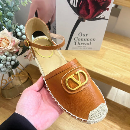 VALENTINO 26S ESPADRILLE SHOES IN BROWN CALFSKIN