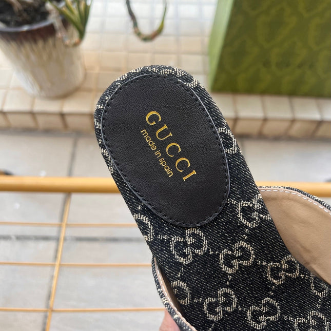 GUCCI 26S WEDGE SANDALS 100 MM IN BLACK DENIM
