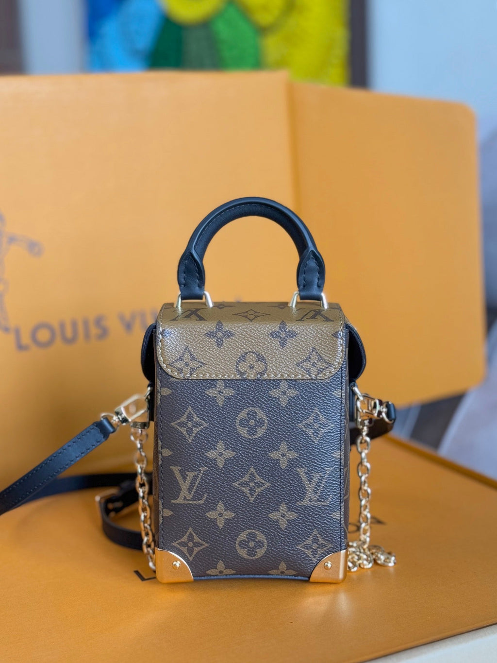 LV 25S CAMERA BOX BAG 18 IN BROWN MONOGRAM CALFSKIN GOLD HARDWARE