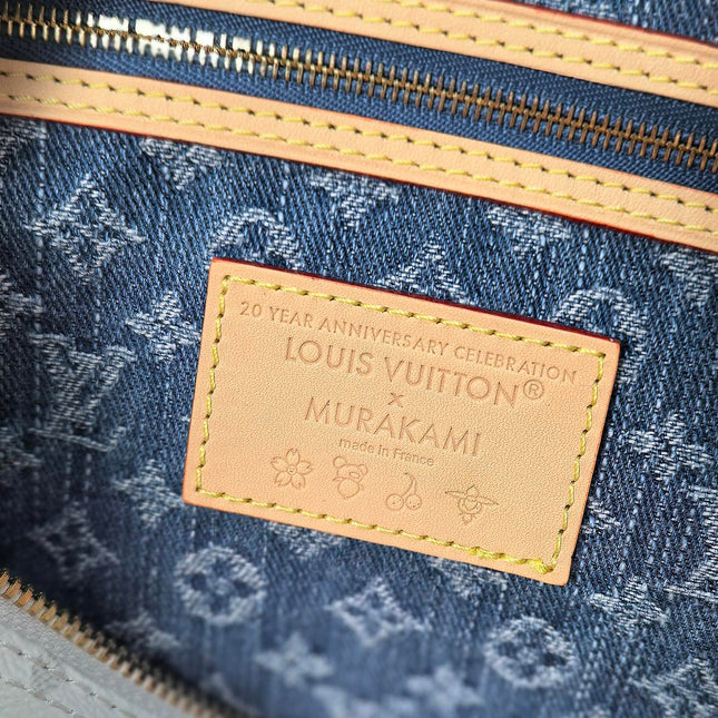 LV 25S SPEEDY SOFT 30 IN WHITE CANVAS MONOGRAM CHERRY PRINT GOLD HARDWARE