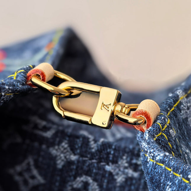 LV 25S VENICE BACKPACK 26 IN BLUE DENIM MONOGRAM CHERRY GOLD HARDWARE