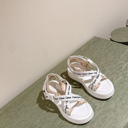 CHLOÉ 26S SANDALS IN WHITE LAMBSKIN AND CANVAS