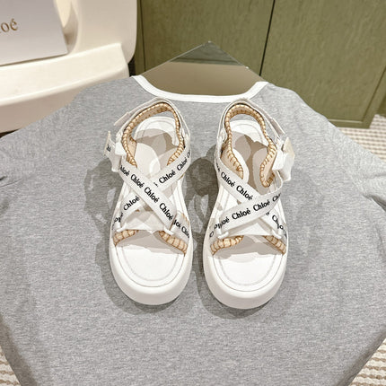 CHLOÉ 26S SANDALS IN WHITE LAMBSKIN AND CANVAS
