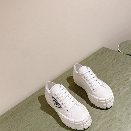 PRA DOUBLE WHEEL RE-NYLON GABARDINE SNEAKERS WHITE CALFSKIN