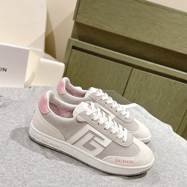 BALMAIN 26S SNEAKERS IN LIGHT BEIGE AND SOFT TAUPE SUEDE