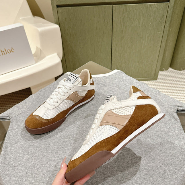CHLOÉ 26S SNEAKERS IN WHITE MESH AND BROWN SUEDE