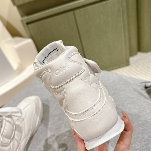 CHLOÉ 26S HIGH-TOP SNEAKERS IN WHITE CALFSKIN