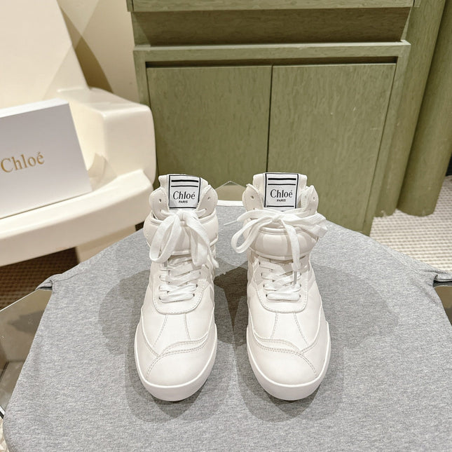 CHLOÉ 26S HIGH-TOP SNEAKERS IN WHITE CALFSKIN