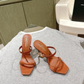 YSL 25S OPYUM HIGH-HEEL SANDALS 100 MM IN BURNT ORANGE BROWN LAMBSKIN