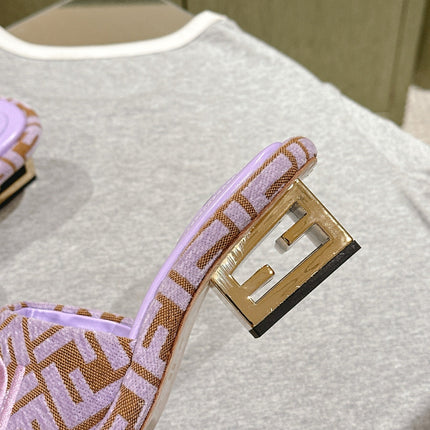 FENDI 26S HIGH SANDALS IN BROWN AND PURPLE FABRIC