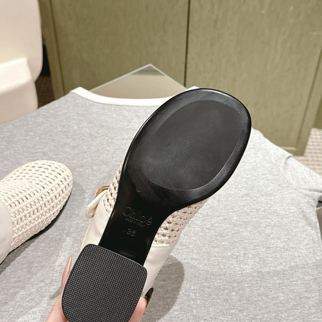 CHLOÉ 26S WOVEN MULES IN LIGHT BEIGE CALFSKIN