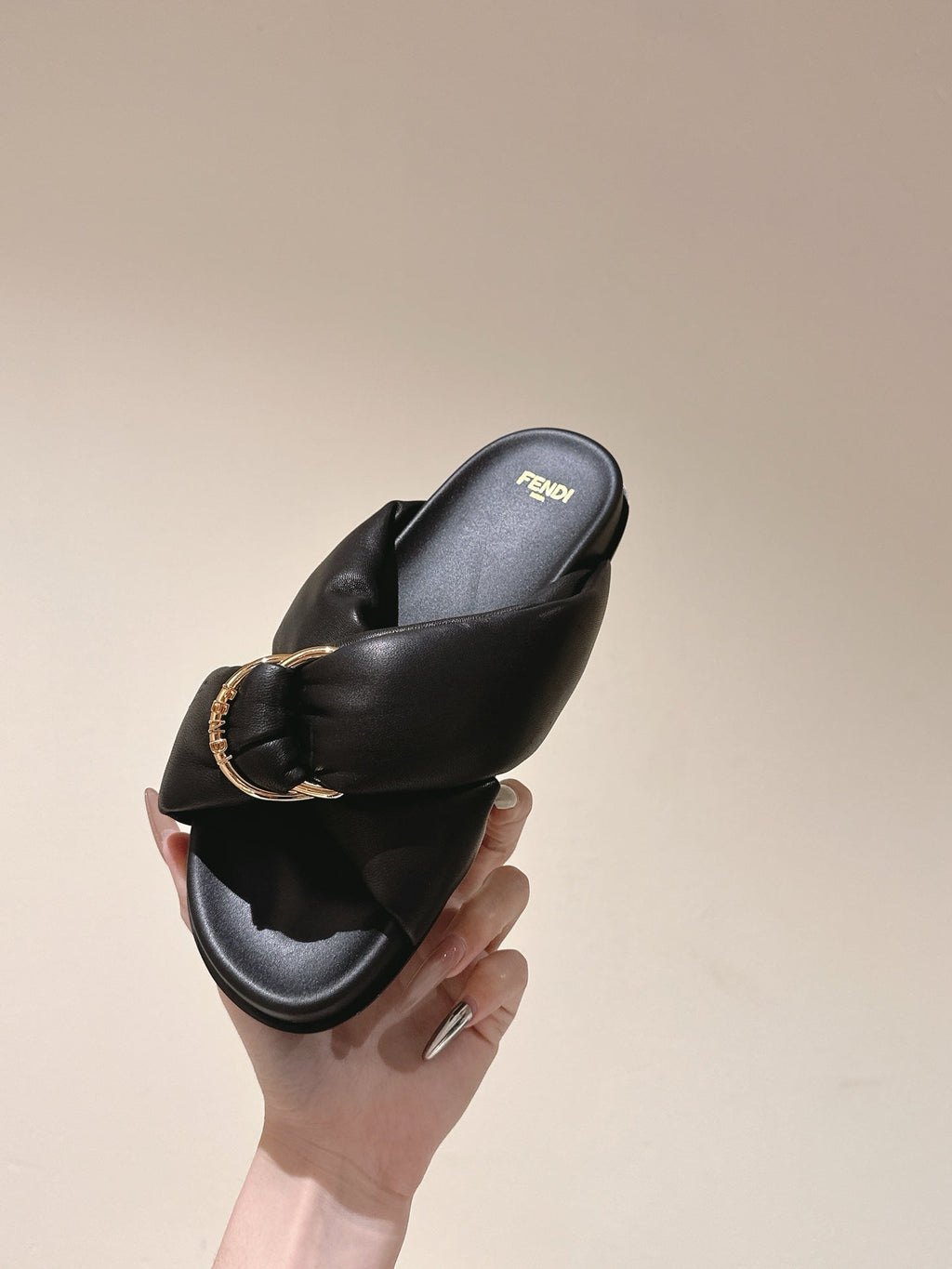FENDI 26S WIDE CROSS-STRAP SANDALS IN BLACK LAMBSKIN