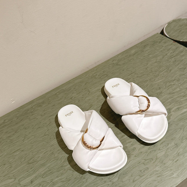 FENDI 26S WIDE CROSS-STRAP SANDALS IN WHITE LAMBSKIN