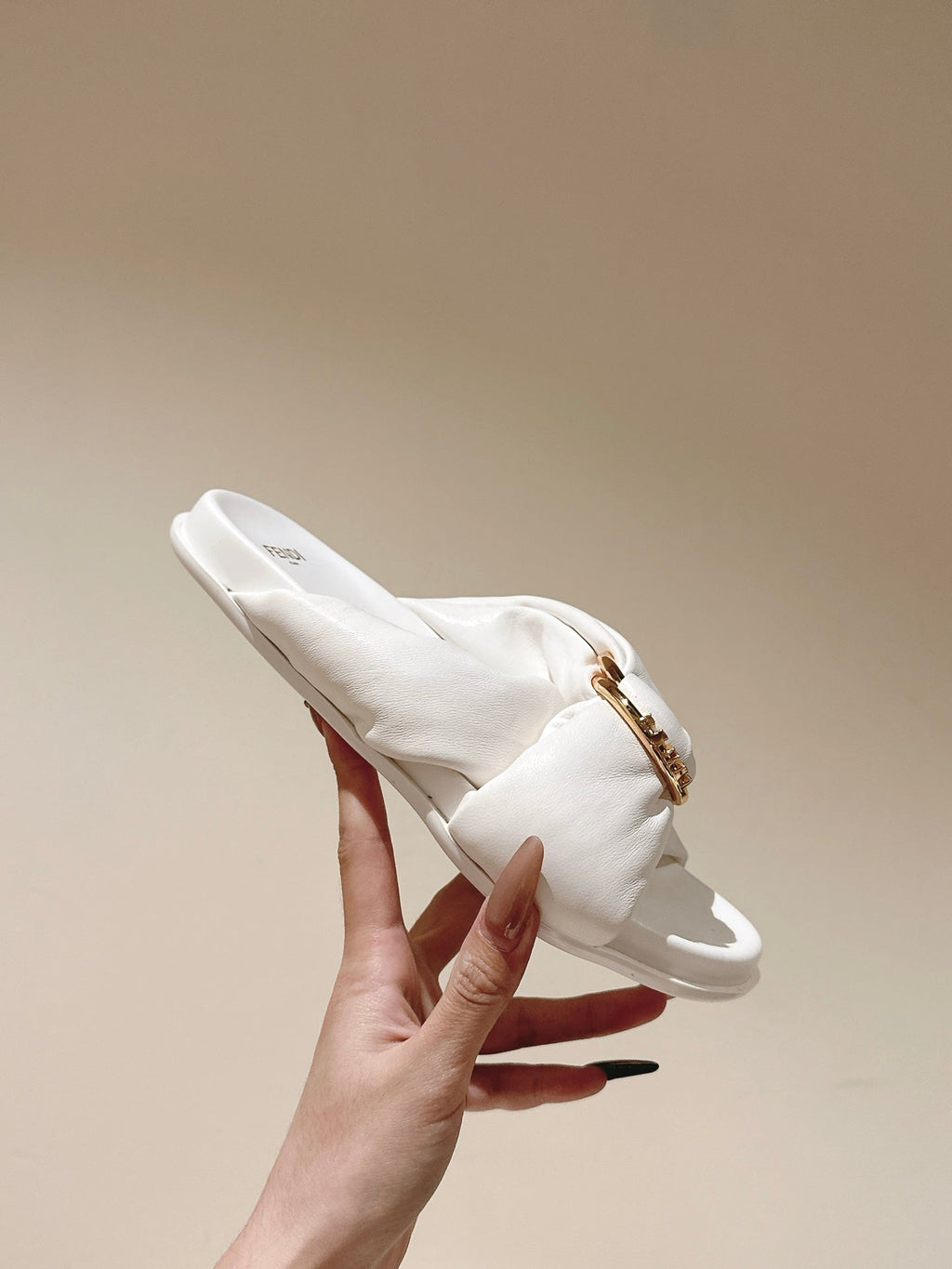 FENDI 26S WIDE CROSS-STRAP SANDALS IN WHITE LAMBSKIN