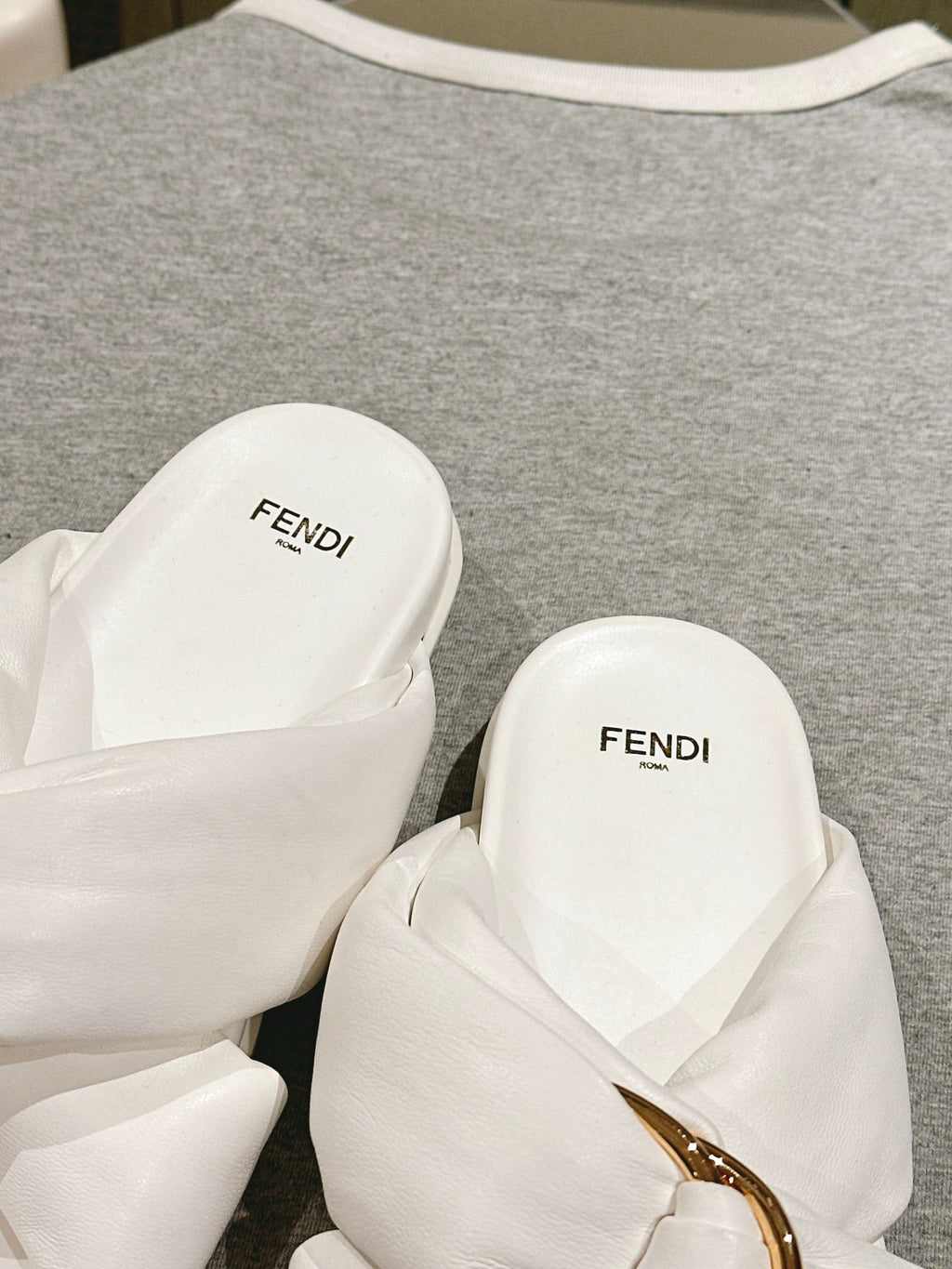 FENDI 26S WIDE CROSS-STRAP SANDALS IN WHITE LAMBSKIN