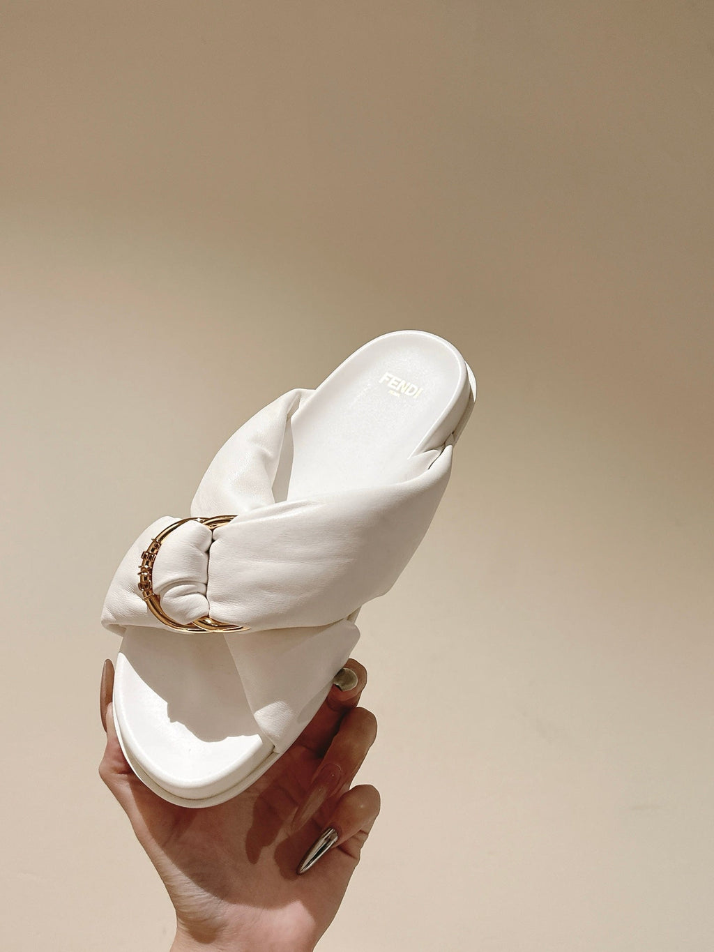 FENDI 26S WIDE CROSS-STRAP SANDALS IN WHITE LAMBSKIN