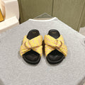 FENDI 26S WIDE CROSS-STRAP SANDALS IN YELLOW FABRIC