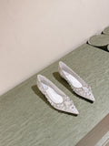 RENE CAOVILLA 26S BALLET FLATS IN WHITE LACE FABRIC CRYSTAL EMBELLISHED