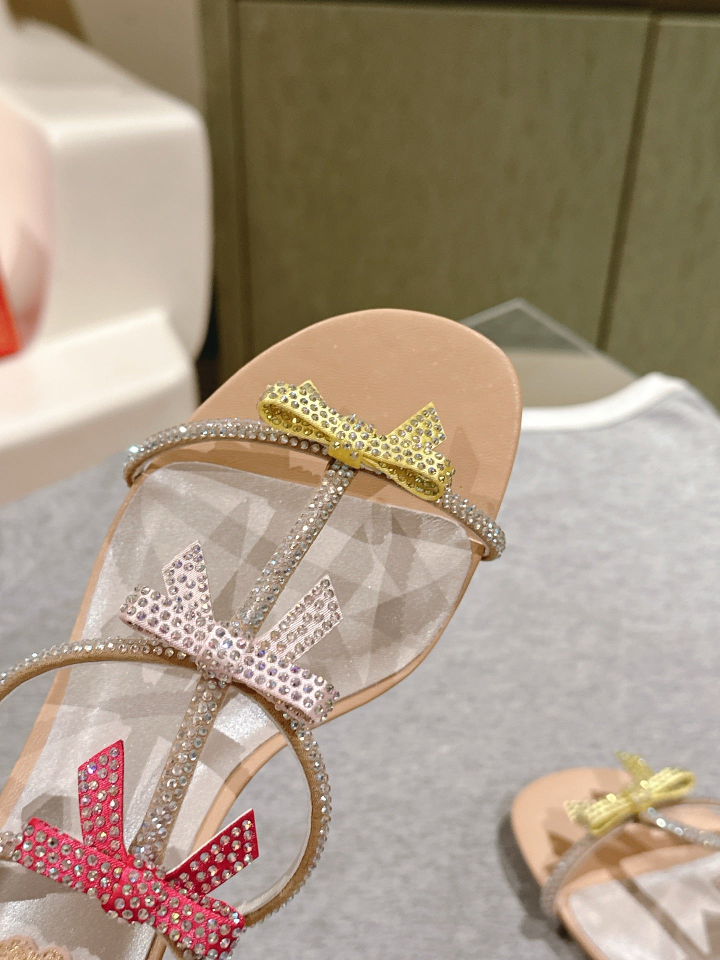 RENE CAOVILLA 26S HEELED SANDALS 45 MM IN NUDE PINK LAMBSKIN WITH BOW