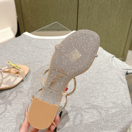 RENE CAOVILLA 26S HEELED SANDALS 45 MM IN NUDE PINK LAMBSKIN WITH BOW