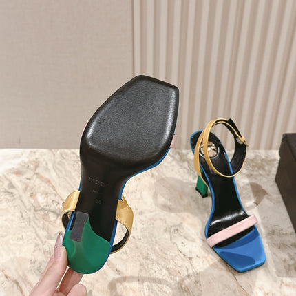 YSL 25S HIGH-HEEL SANDALS 100 MM IN MULTICOLOR SATIN STYLE 2