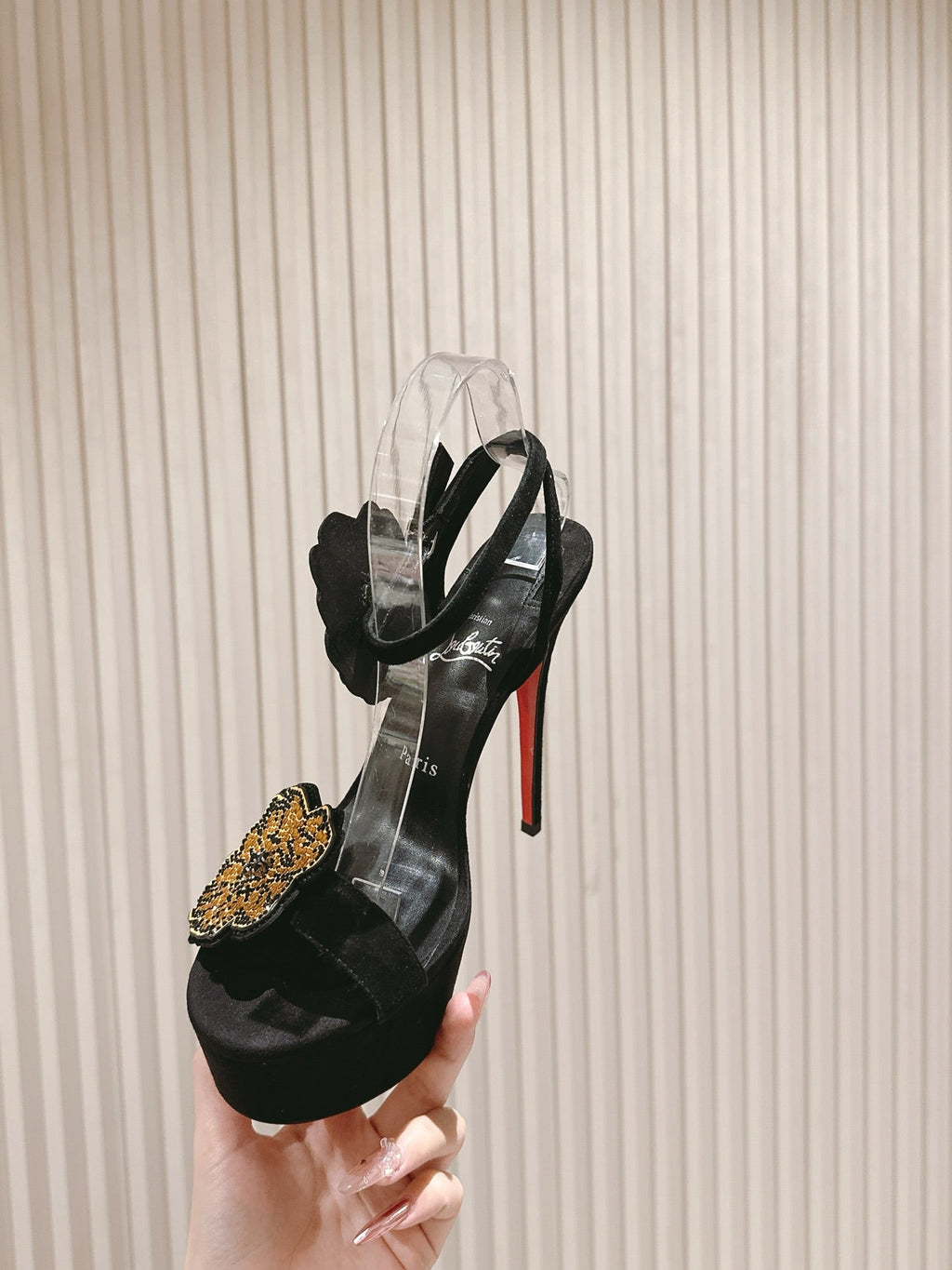 BEADED FLORAL EMBELLISHED STRAPPY SANDALS 135MM IN BLACK VELVET MIX CALFSKIN