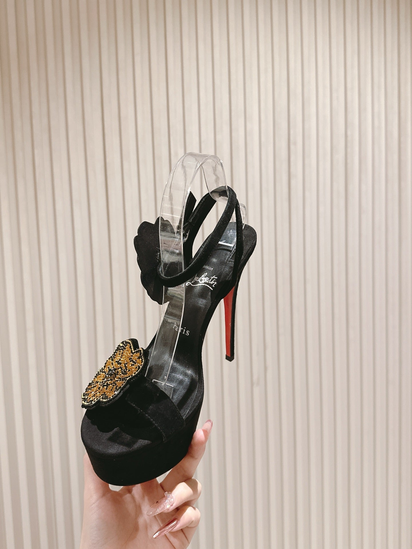 BEADED FLORAL EMBELLISHED STRAPPY SANDALS 135MM IN BLACK VELVET MIX CALFSKIN