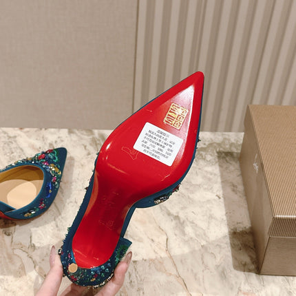 COLORFUL EMBROIDERED IRIZA PUMPS 105MM IN AQUA BLUE SATIN