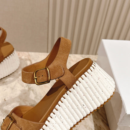 CHLOÉ 26S HIGH-HEELED SANDALS IN BROWN LAMBSKIN AND SUEDE