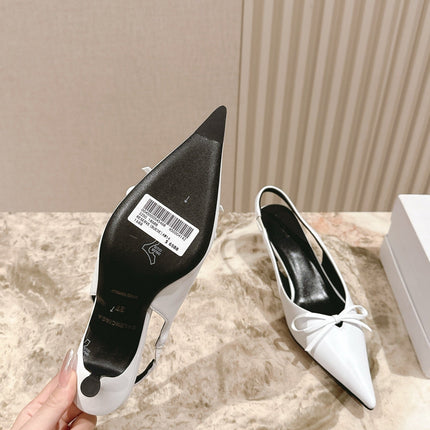 BALENCIAGA 25S HIGH SLINGBACK IN WHITE CALFSKIN WITH SMALL BOW