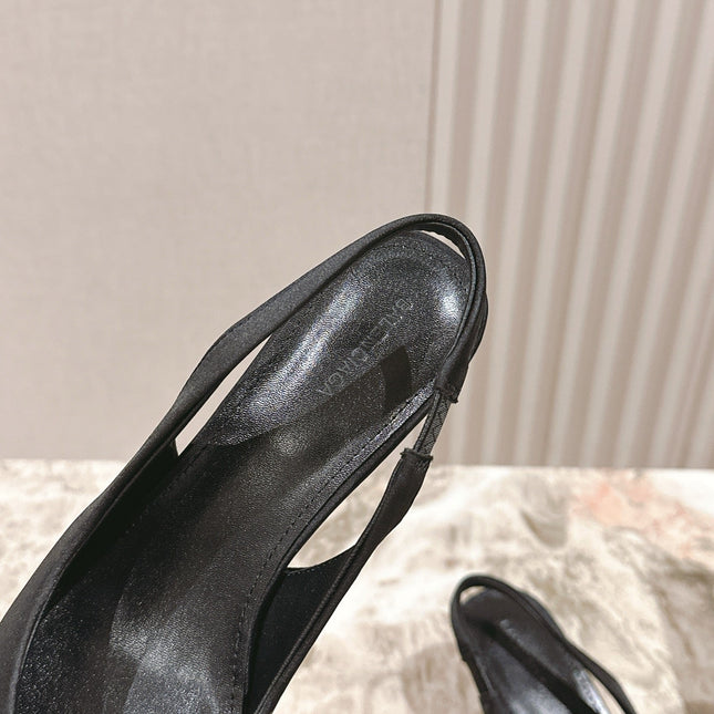 BALENCIAGA 25S HIGH SLINGBACK IN BLACK SATIN WITH SMALL BOW