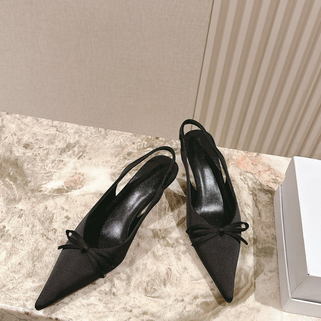 BALENCIAGA 25S HIGH SLINGBACK IN BLACK SATIN WITH SMALL BOW