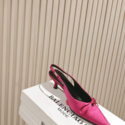 BALENCIAGA 25S HIGH SLINGBACK IN DARK PINK SATIN WITH SMALL BOW