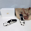 THE ROW 26S MARY JANE FLATS IN WHITE CALFSKIN POLKA DOT CALF HAIR