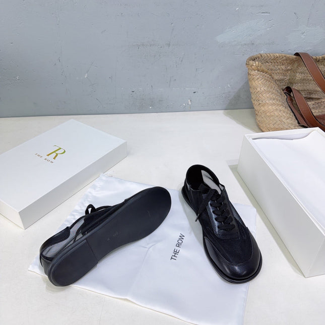 THE ROW 26S LACE UP SNEAKERS IN BLACK CALFSKIN AND MESH