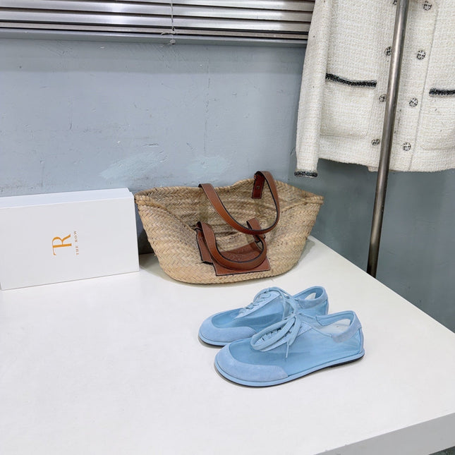 THE ROW 26S LACE UP SNEAKERS IN LIGHT BLUE SUEDE AND MESH