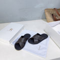 THE ROW 26S SLIDES SANDALS IN DARK BROWN CALFKIN