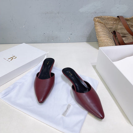 THE ROW 26S POINTED TOE MULE HEELS 35MM IN BURGUNDY RED CALFSKIN