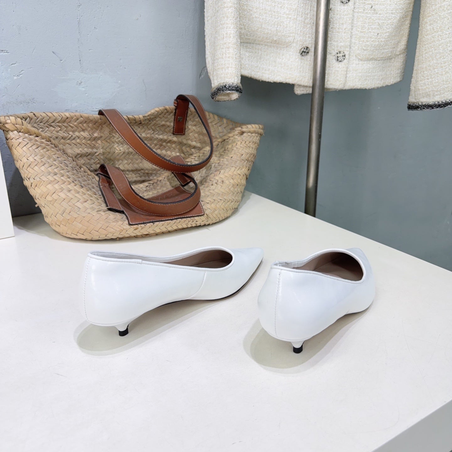 THE ROW 26S POINTED TOE PUMPS 35MM IN WHITE CALFSKIN