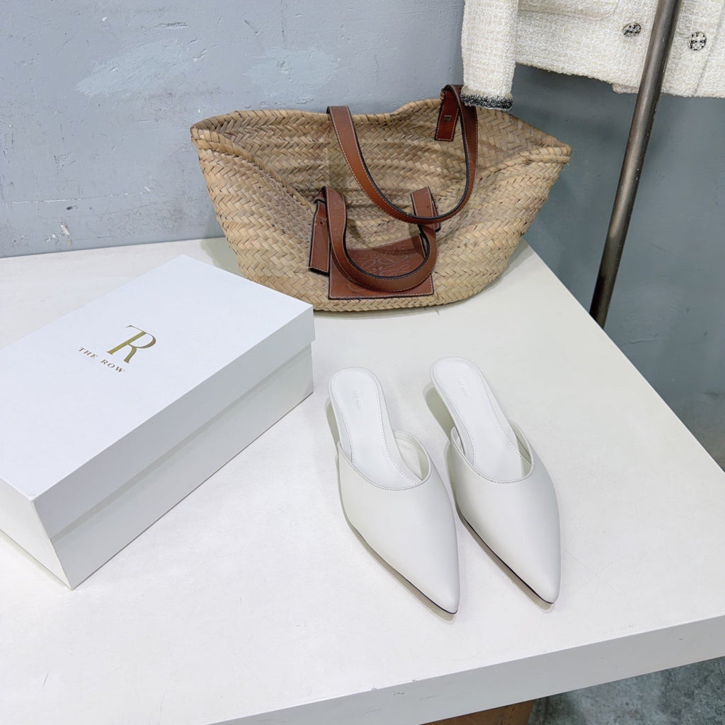 THE ROW 26S POINTED TOE MULE HEELS 35MM IN WHITE CALFSKIN
