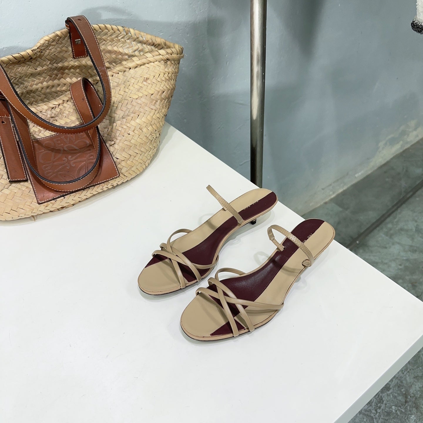 THE ROW 26S STRAPPY KITTEN HEEL SANDALS 30MM IN BROWN CALFSKIN