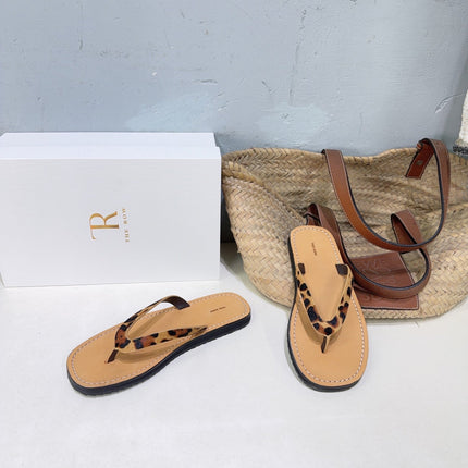 THE ROW 26S THONG SANDALS IN BROWN CALFSKIN LEOPARD STRAP